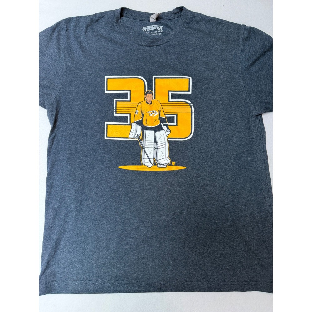BreakingT Nashville Predators Pekka Rinne 35 Shirt Mens Large Gray Hockey Tee